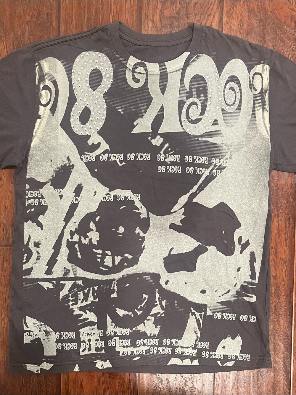 TRUE ROCK Black T-Shirt with Silver Graphic Print